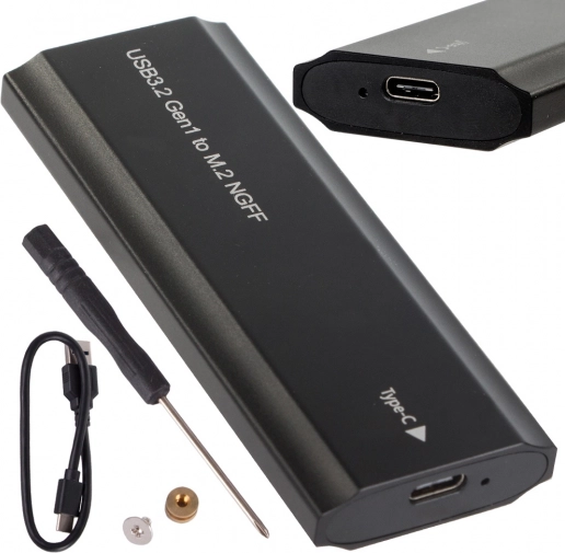 Hliníkový box pro M.2 SATA NGFF SSD s USB‑C (USB 3.2 Gen 1), 2230–2280