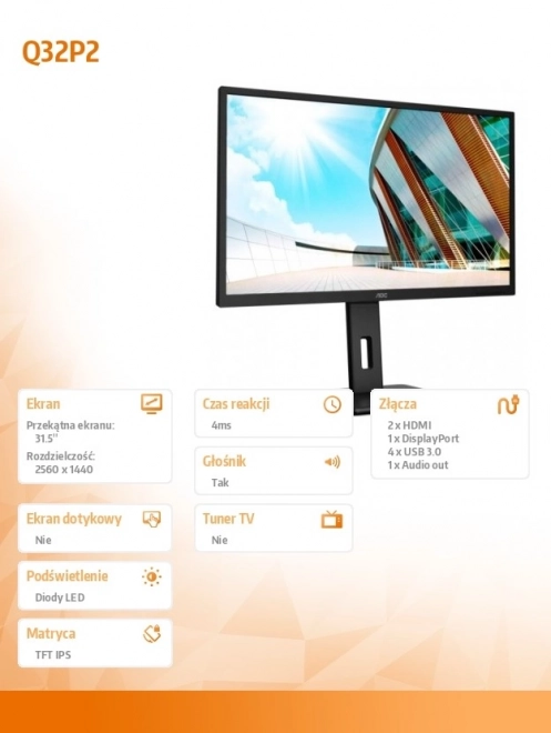 Monitor Q32P2 31.5 palcový IPS s HDMIx2 a DP s nastavitelnou výškou