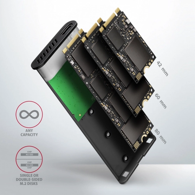 EEM2-SBC Bezšroubové hliníkové externí pouzdro USB-C 3.2 GEN 2 M.2 SATA SSD
