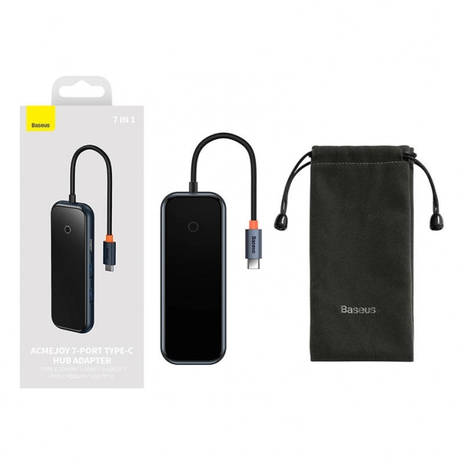 Rozbočovač 7v1 Baseus řady AcmeJoy USB-C na 2xUSB 3.0 + HDMI + USB 2.0 + USB-C PD + SD/TF (tmavě šedý)