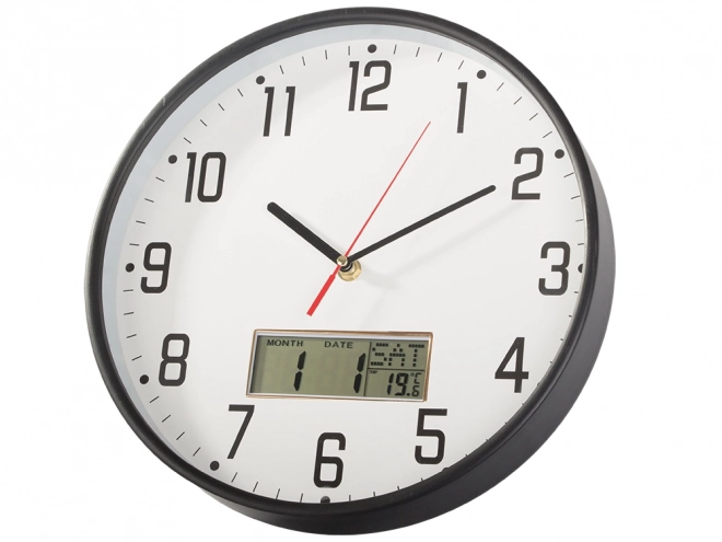 Velké tiché nástěnné hodiny s datem a teplotou