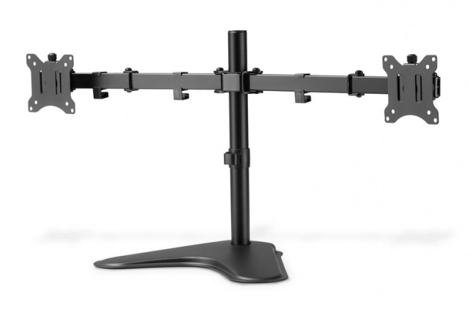 Černý dvojitý stolní stojan na monitory s úchytkami pro monitory do 32''
