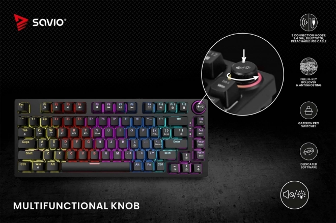 Bezdrátová mechanická klávesnice Savio PHENIX s Gateron Red Pro spínači