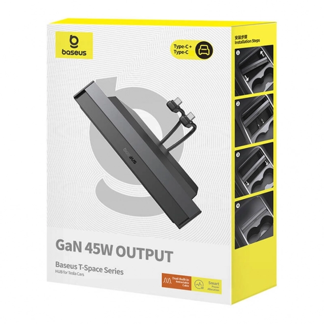 Rozbočovač Baseus T-Space s kabely USB-C na lightning pro vozy Tesla (černý)