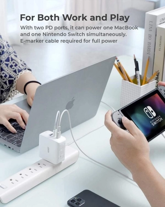PA-B6S White Omnia Mix GaN síťová nabíječka 3xUSB (2xUSB C+1xUSB A) 90W
