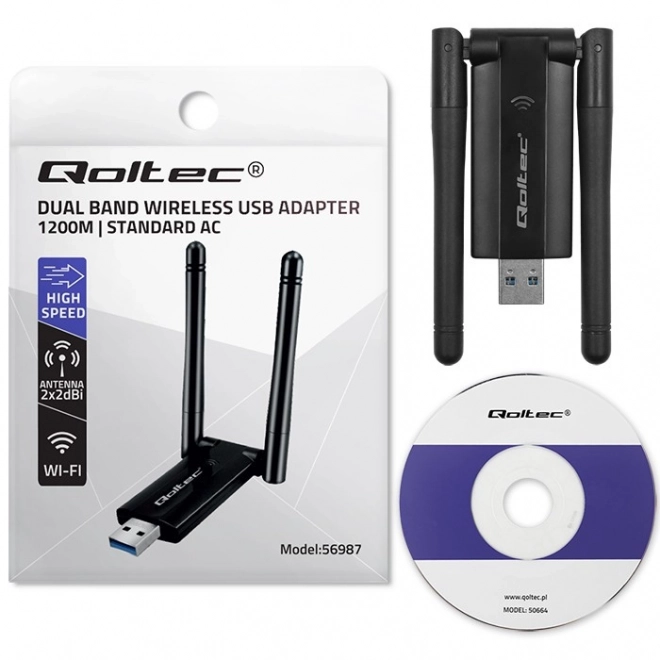 Rychlý bezdrátový USB Wi-Fi adaptér DUAL s anténami