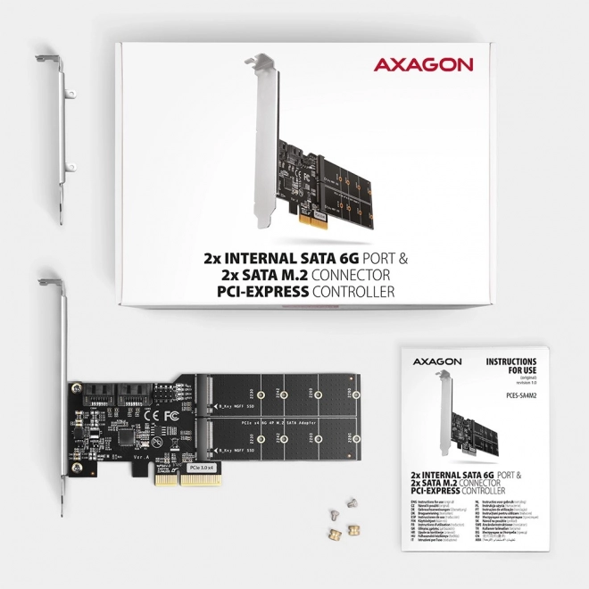 PCES-SA4M2 řadič PCIe 2x interní port SATA 6G + 2x interní port M.2 B-key SATA, SP a LP