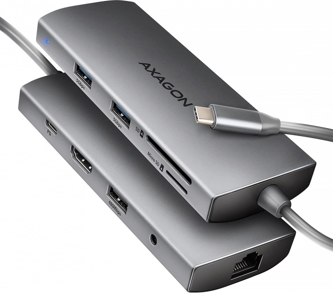 Multifunkční USB‑C hub 9v1 5 Gb/s s HDMI 4K/60 Hz, 3× USB‑A, čtečkou SD/microSD, GLAN, audio a PD 100 W, 20cm USB‑C kabel