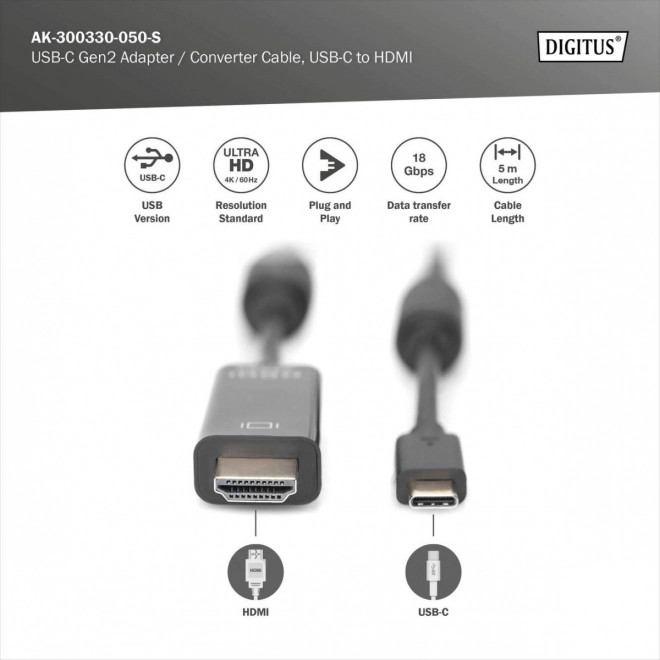 Kabel USB-C na HDMI 5m 4K/60Hz černý