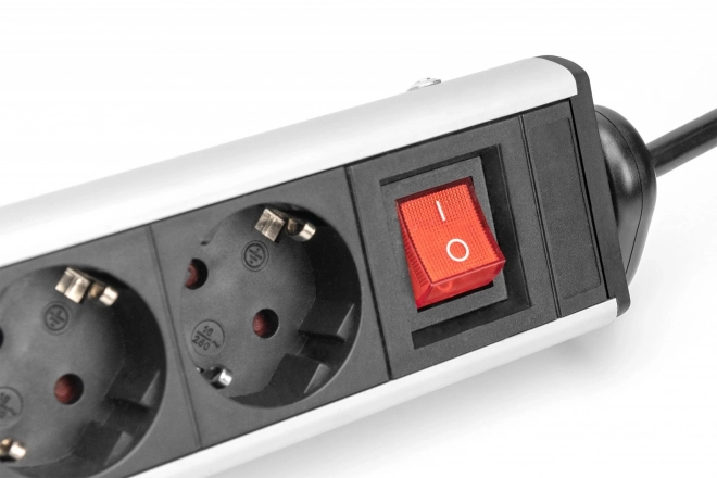 Stolní napájecí lišta s 6 zásuvkami, 2x USB‑A a 1x USB‑C, otočná o 180°, hliníková, se svěrkami – DIGITUS