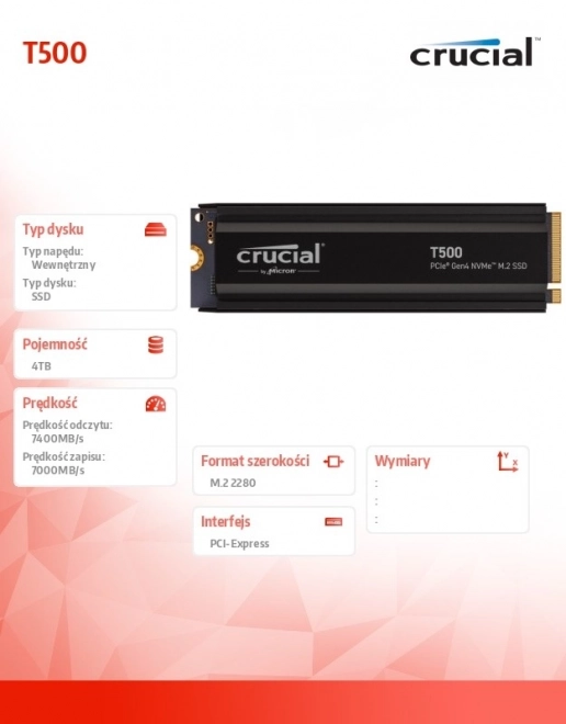 SSD T500 4TB M.2 NVMe 2280 PCIe 4.0 7400/7000 Chladič