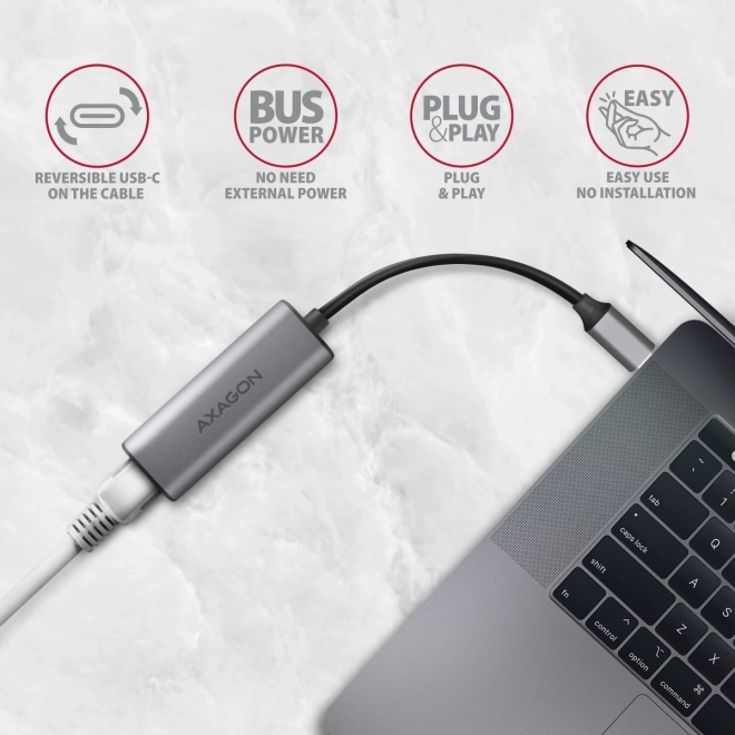 USB‑C 3.2 Gen 1 2,5GbE adaptér AXAGON s čipem Realtek RTL8156B, šedý