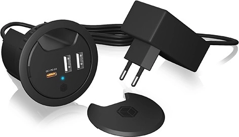 stolní nabíjecí stanice IB-HUB1407, 2× USB‑A a 1× USB‑C do otvoru 60 mm