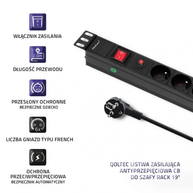 Napájecí lišta pro 19palcový rack | 1U | 6A | PDU | 6xSCHUKO | 2m
