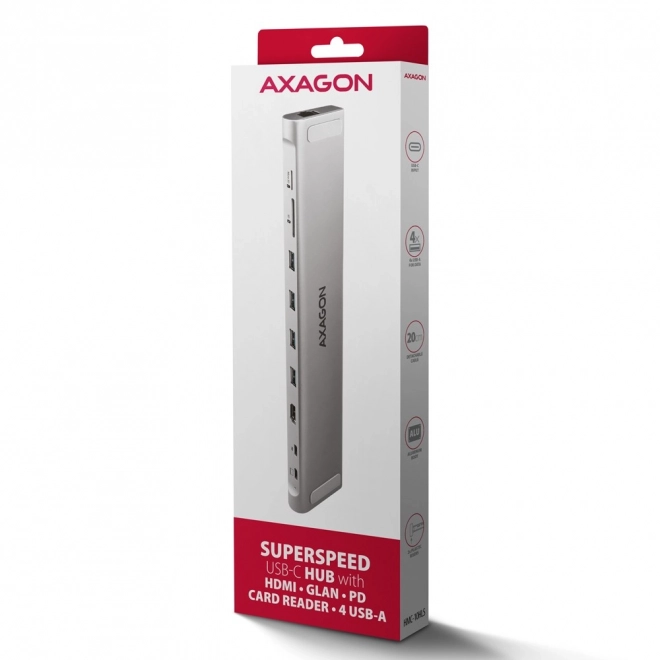 HMC-10HLS Víceportový rozbočovač USB 5Gb/s 4x USB-A, HDMI 4K/60Hz, RJ-45, SD/microSD, PD 100W, 25cm kabel USB-C