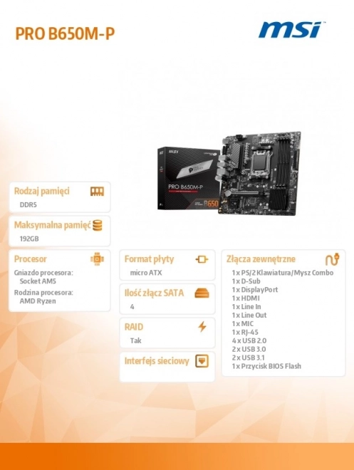 Základní deska PRO B650M-P AM5 4DDR5 HDMI/DP mATX