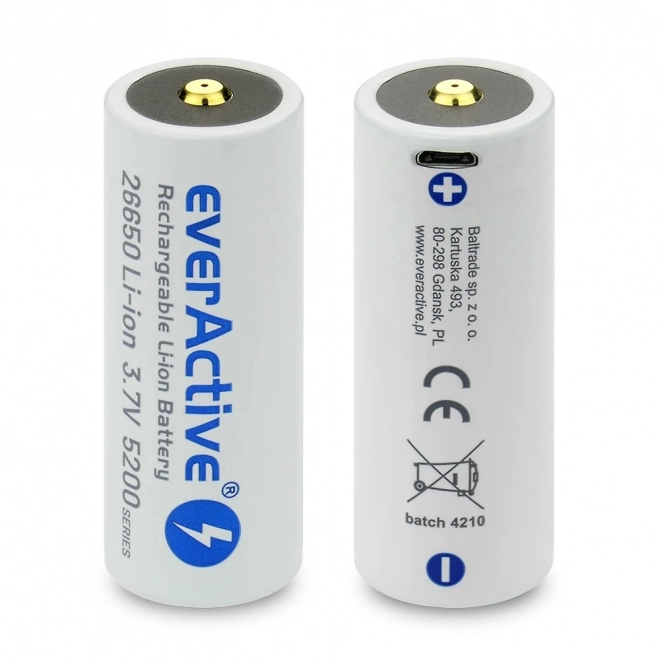 Akumulátor everActive 26650 3,7V Li-ion 5200 mAh s micro USB