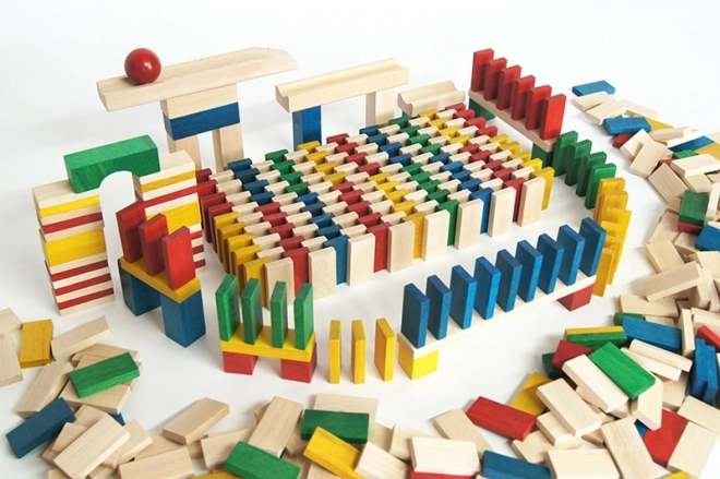 EkoToys Dřevěné domino barevné 430 ks