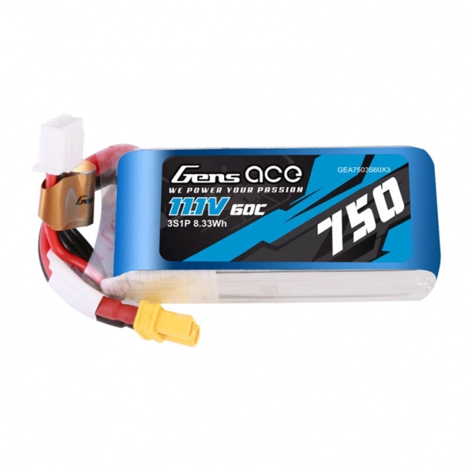 Gens Ace 750mAH 11,1V 60C 3S1P Lipo baterie s konektorem XT30