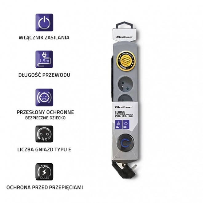 Přepěťová ochrana Quick Switch, 4 zásuvky, 1,5 m, šedá