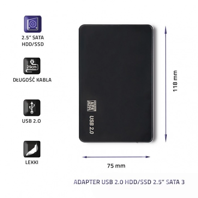 2,5" SATA3 HDD/SSD kryt | USB 2.0 | Černá barva