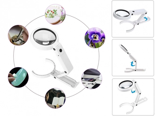 Skládací šperkařská lupa s LED a USB