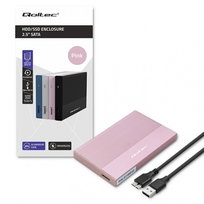 Skříň | Klec pro 2,5" SSD HDD | SATA | USB 3.0 | Super speed 5Gb/s | 2TB | Růžová barva