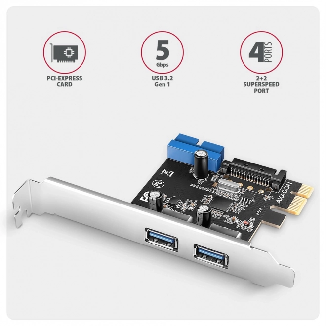 PCEU-232RS PCIe 2+2x port USB 3.2 GEN 1, UASP, SP & LP 15-pinový SATA napájecí řadič