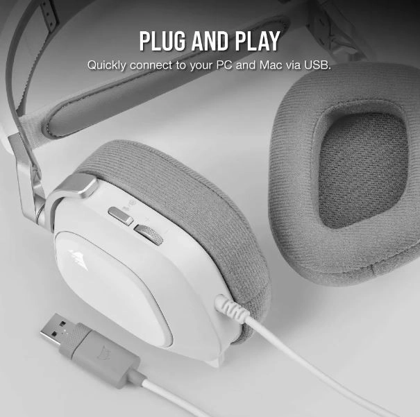 HS80 RGB USB drátová bílá sluchátka