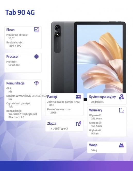Tablet TAB 90 4G s šedým designem