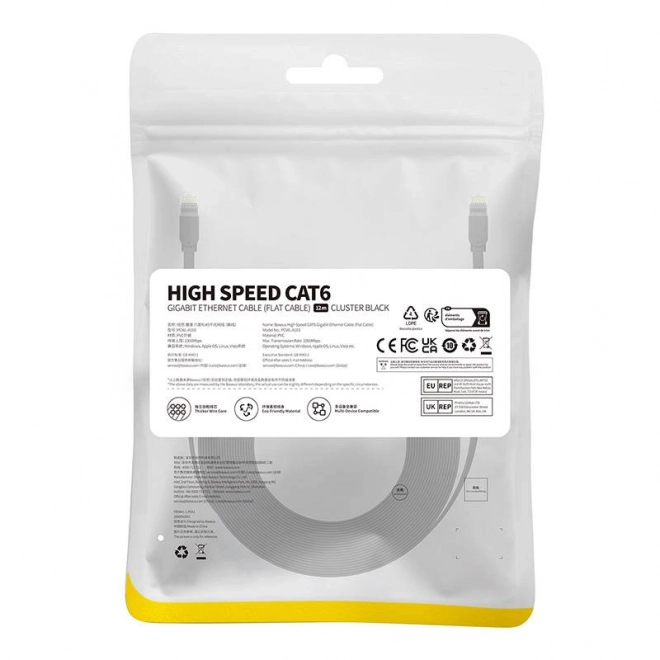 Plochý kabel Ethernet RJ45 Cat.6 12m černý