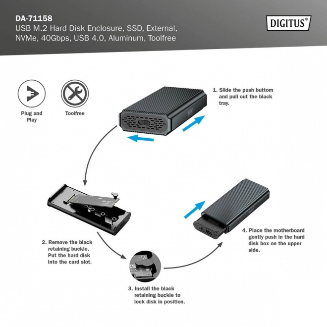 Obal USB 4.0 typu C pro SSD M.2 NVMe 40 Gb/s hliníkový beznářadí