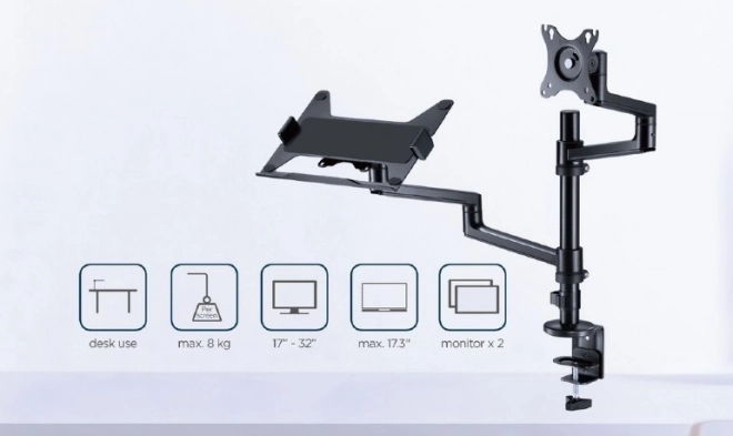 GEMBIRD polohovatelný stolní držák na monitor 17–32'' a notebook do 17,3''