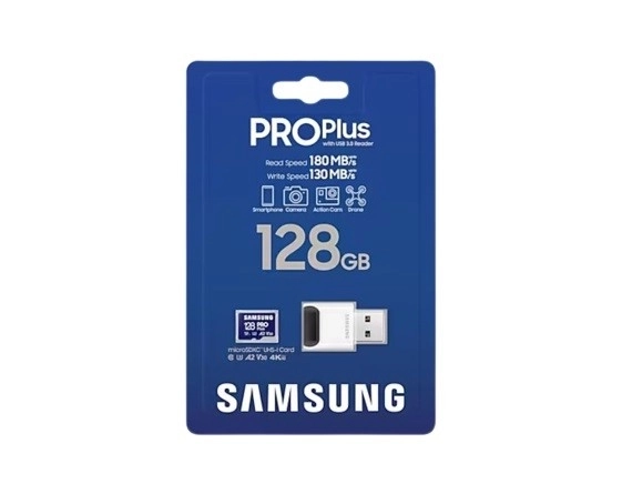 Paměťová karta microSD SAMSUNG pro plus 128 GB + USB čtečka