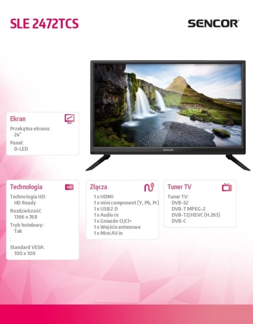 24palcový televizor SLE 2472TCS HD READY,DVB-T/T2/C/S2