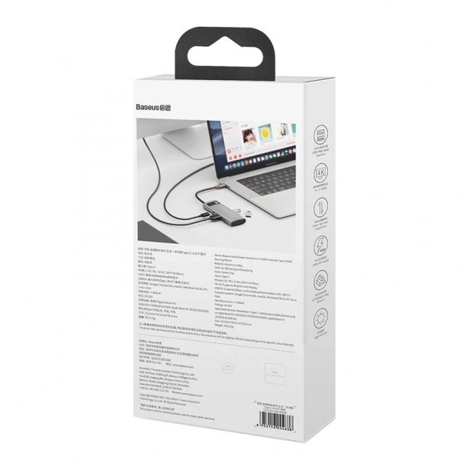Hub 5v1 Baseus Metal Gleam Series, USB-C na 3x USB 3.0 HDMI USB-C PD