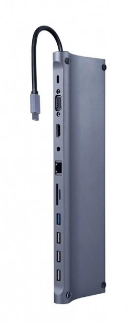 Rozbočovač USB-C PD GbE VGA HDMI 4xUSB Čtečka karet SD
