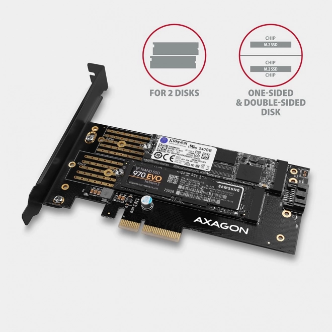 Interní adaptér PCIe x4 PCEM2-D, 1x M.2 NVMe M-key + 1x SATA B-key slot, SP & LP