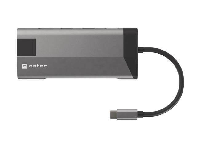 Rozbočovač USB‑C NATEC Fowler Plus 8 v 1, 3× USB 3.0, HDMI 4K, RJ‑45, SD/microSD, PD 100 W