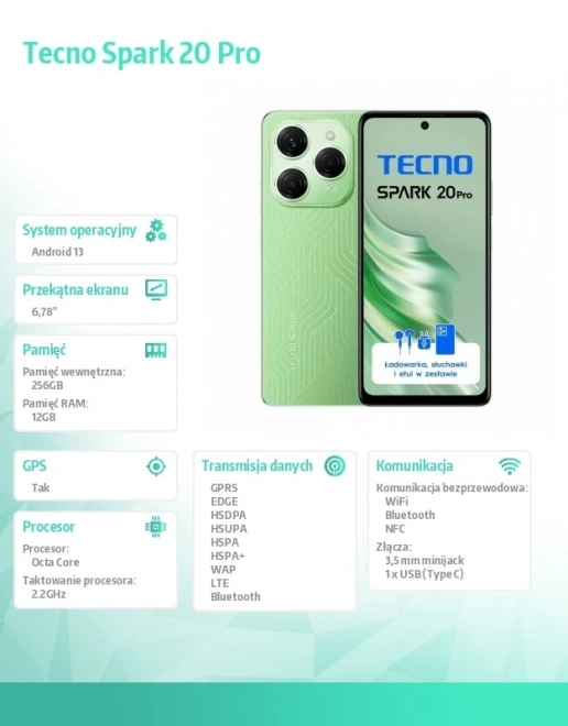 Spark 20 PRO KJ6 256+12 Zelený smartphone