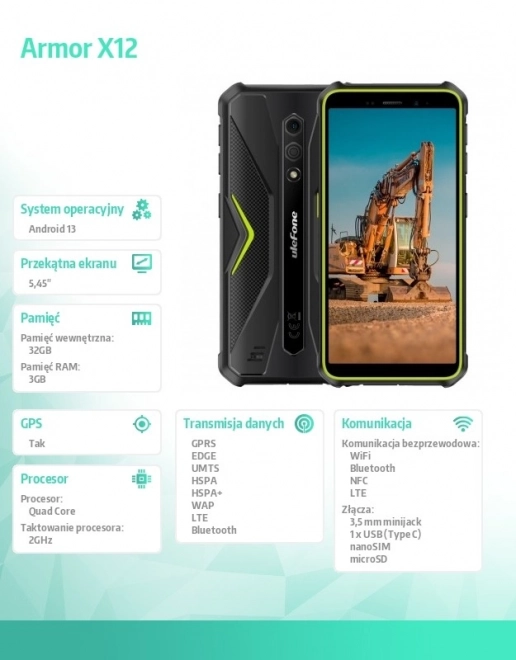 Smartphone Armor X12 5,45" 3/32GB IP68/IP69K 4860 mAh zelený