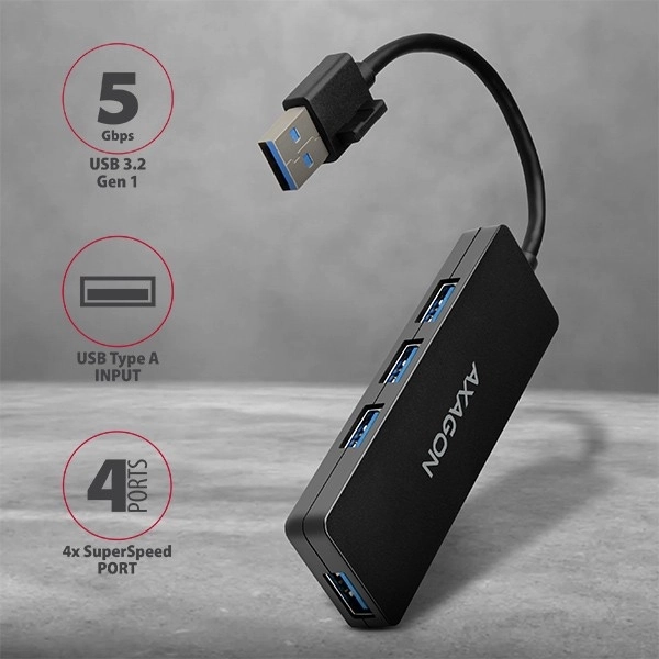 HUE-G1A 4-portový rozbočovač USB 3.2 Gen 1 SLIM, 14cm kabel typu A
