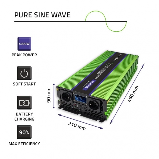 Monolitický měnič napětí | nabíjení baterií | UPS | 2000W | 4000W | 12V na 230V | čistá sinusoida | LCD displej