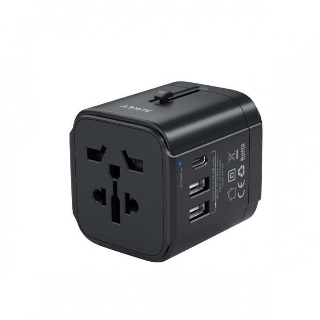 PA-TA01 Černý univerzální cestovní napájecí adaptér 2xUSB+1xUSB C | 7,8A | vhodný pro 150 zemí světa