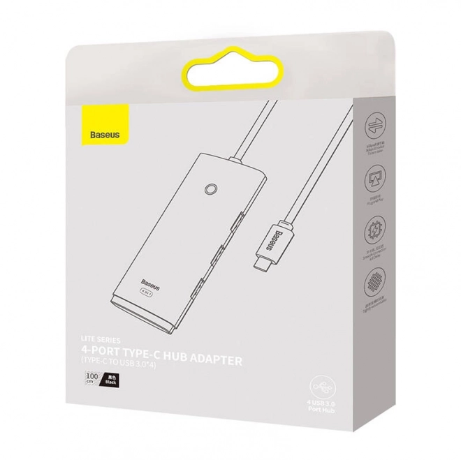 Baseus Lite Series Hub 4v1 USB-C na 4x USB 3.0 + USB-C, 1m (černý)