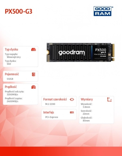 SSD PX500-G3 512GB M.2 PCIe 3x4 NVMe 2280 3200/2400
