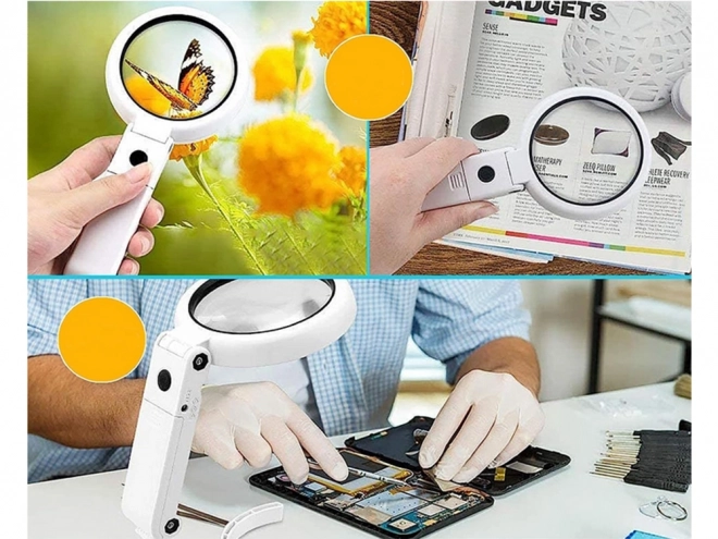 Skládací šperkařská lupa s LED a USB