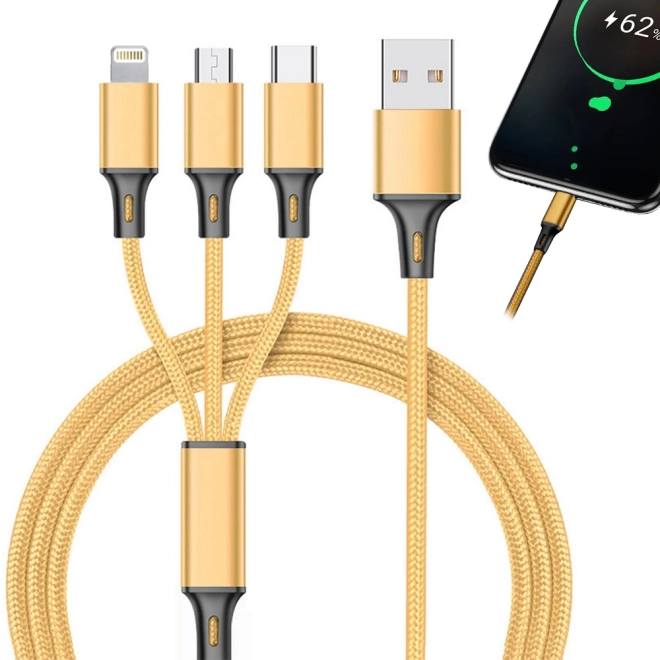 3v1 usb kabel za telefon lightning kabel iphone micro usb tip-c 1,2 m – Žlutý