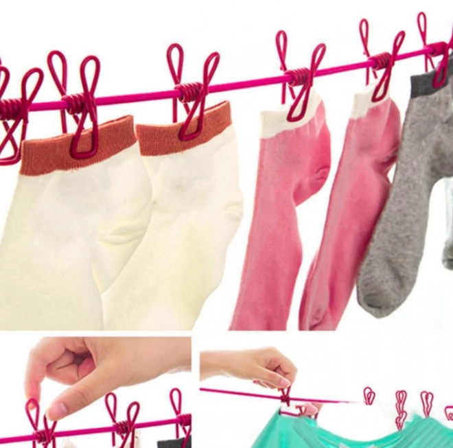 Elastické prádlo na šňůře s 12 úchyty - tmavě růžová