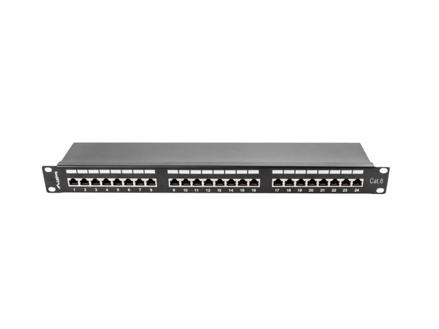 Patch panel 24 portů 1U Cat.6 černý stíněný